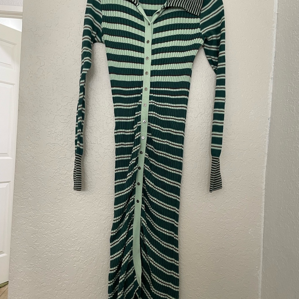 Free People Green Striped Sweater Dress